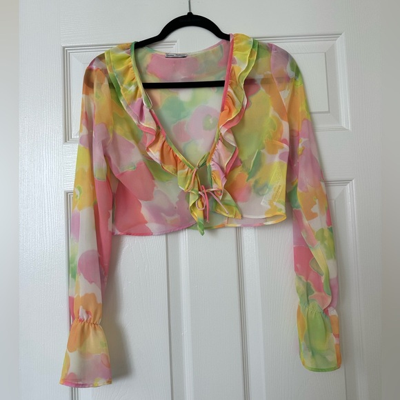 BERSHKA Floral Ruffle Blouse - Picture 2 of 5